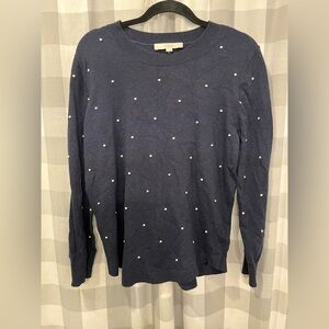 LOFT Dark Blue Sweater with Pearl Details wool blend